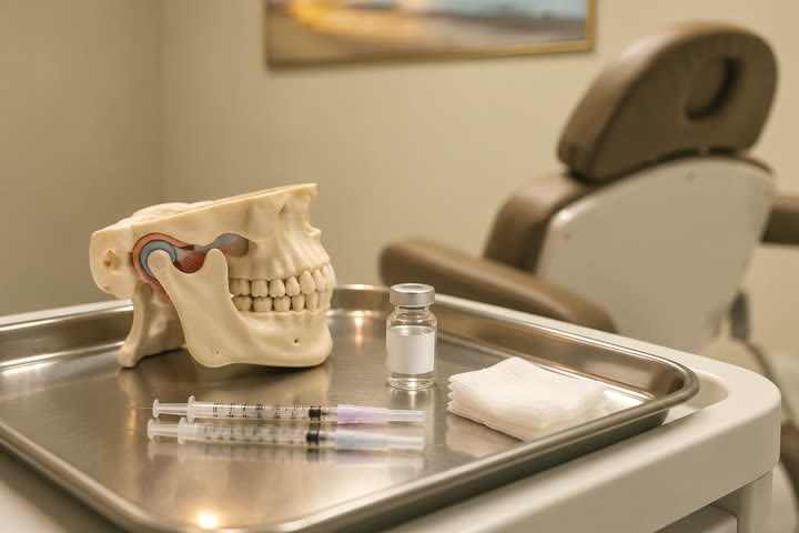 An injectables tray set beside the treatment chair at Qua